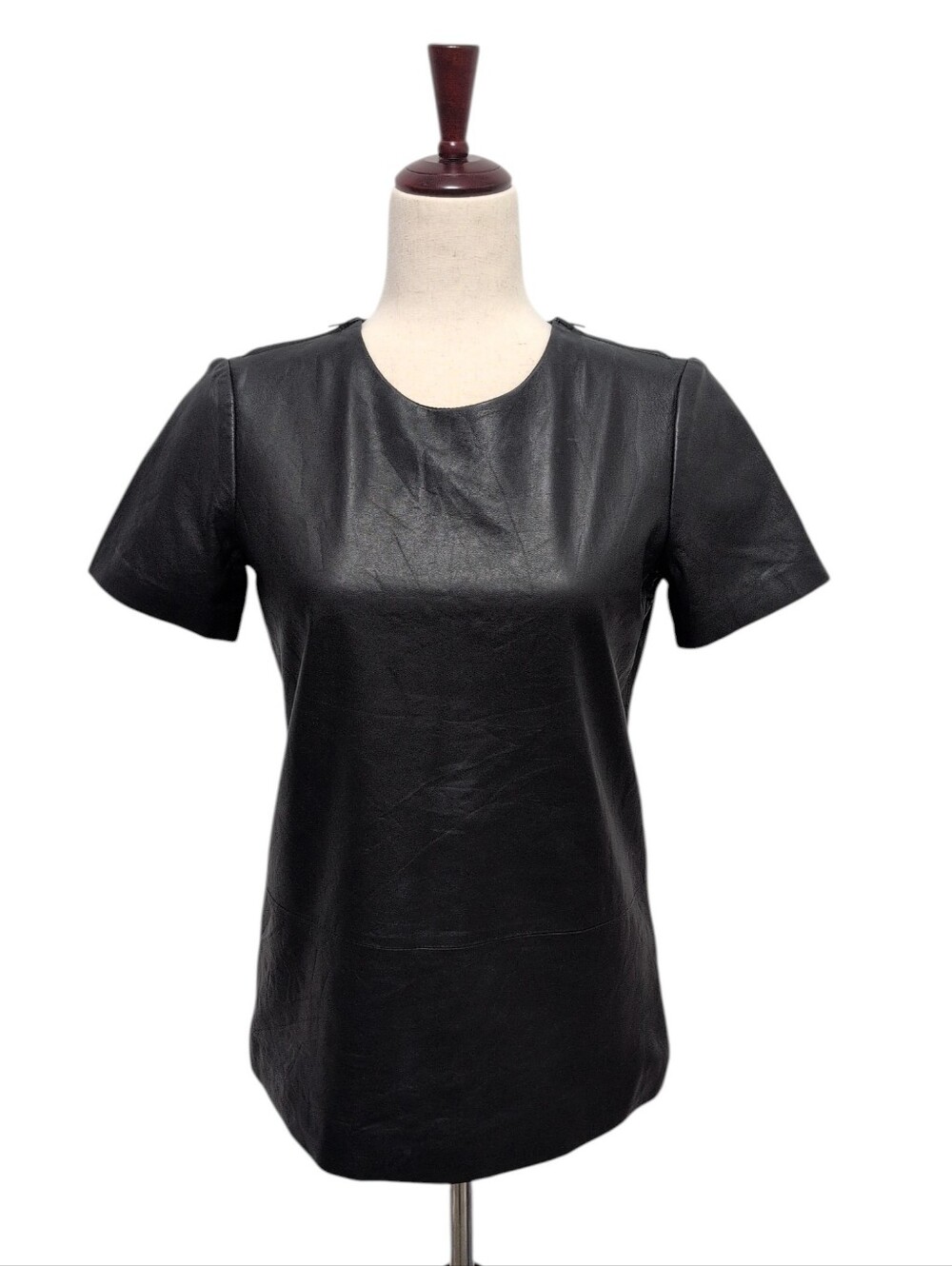 Theory Pencey 100% Lamb leather Top Black Short Sleeve Top With Shoulder Zippers